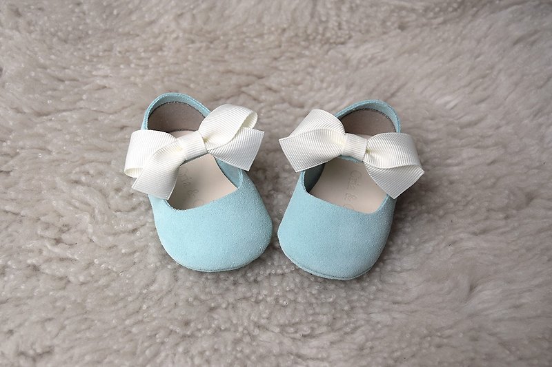 淺藍色嬰兒鞋 女寶寶鞋 百日宴 滿月禮盒 彌月禮物 女童學步鞋 - 嬰兒鞋 - 真皮 藍色