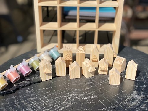 Village Story Set of 12 Wooden Mini Houses Adult Craft Wooden Kit, Quarantine Hobby Painting
