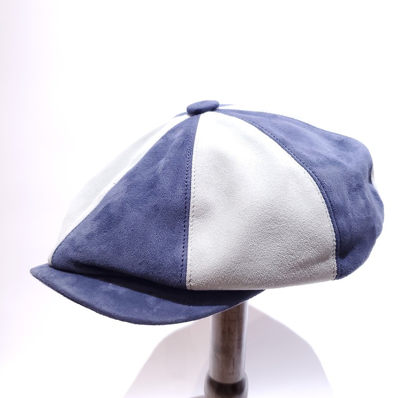 義大利小羊皮雙色藍皮革八角帽 - 帽子 - 真皮 藍色