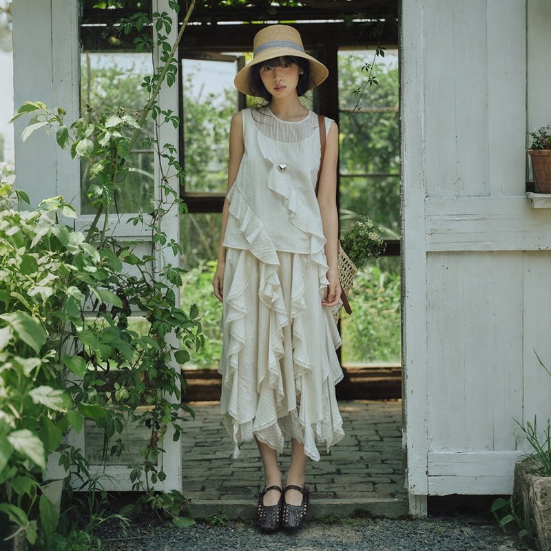荷葉拼邊背心襯衫半裙套裝|襯衫|裙子|背心|夏款|Sora-1831 - 女襯衫 - 棉．麻 