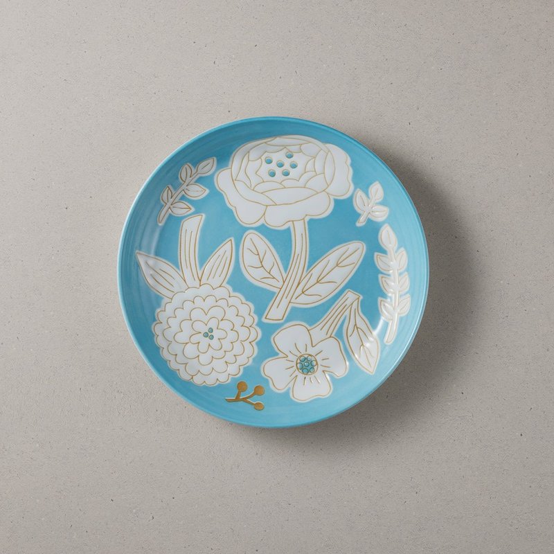 【福袋】日本美濃燒 - 粉染花朵盤 - 海藍色 (19.5cm) - 盤子/餐盤/盤架 - 瓷 藍色