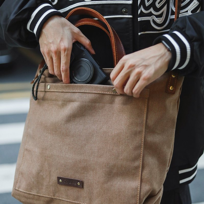 sobag retro port style commuter diagonal canvas big bag male camel Japanese style street tide neutral zipper shoulder bag - กระเป๋าแมสเซนเจอร์ - ผ้าฝ้าย/ผ้าลินิน 