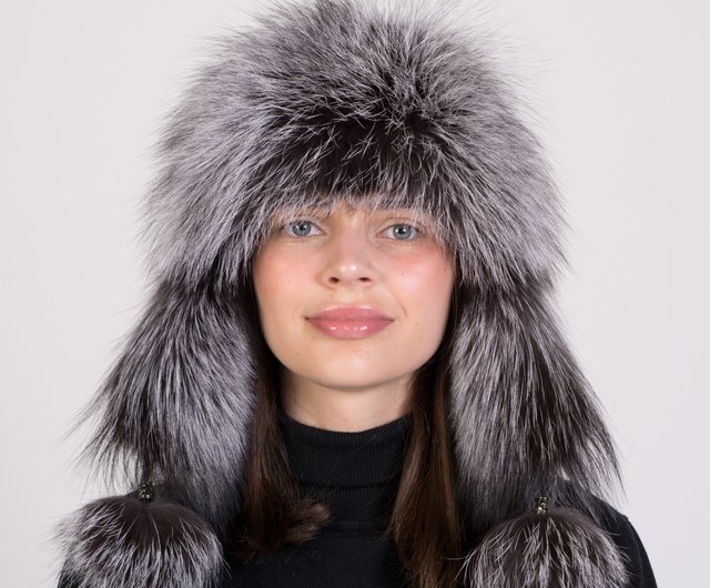 Natural Silver Fox & White Leather Women’s shops Trapper’s Hats SAGA Scandinavian Ushanka Fur Royal Furry SAGA