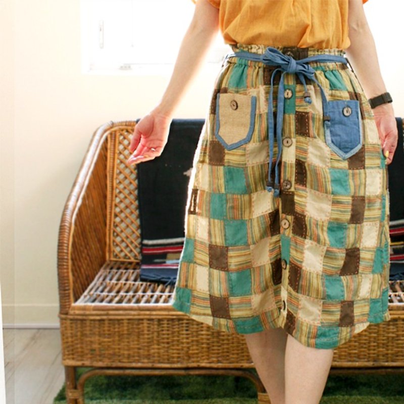 ☆ Hammock ☆ 彡 colorful patchwork skirt - กระโปรง - ผ้าฝ้าย/ผ้าลินิน สีเหลือง