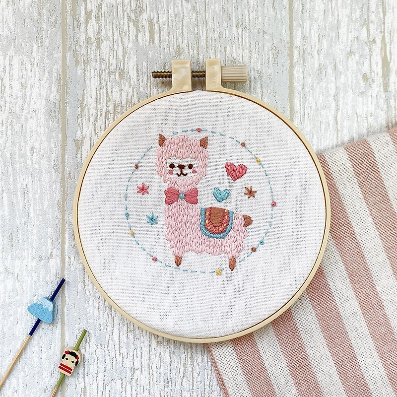 Cute Animal Embroidery—Pink Bubble Alpaca - Knitting, Embroidery, Felted Wool & Sewing - Cotton & Hemp 