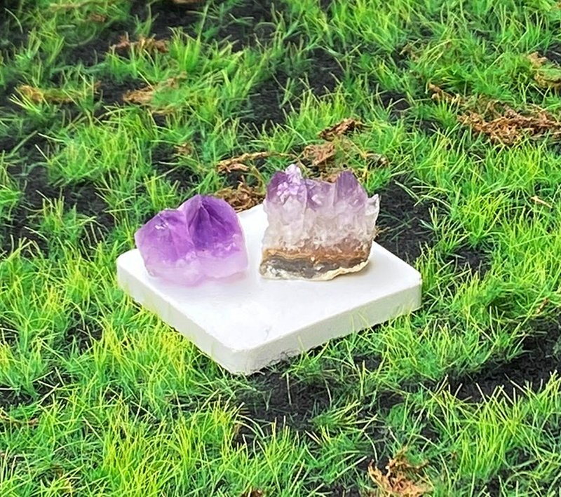 Amethyst Backbone Amethyst Cluster | Increase wisdom, ward off evil and ensure safety | Natural raw mineral two-in-one set - ของวางตกแต่ง - คริสตัล สีม่วง