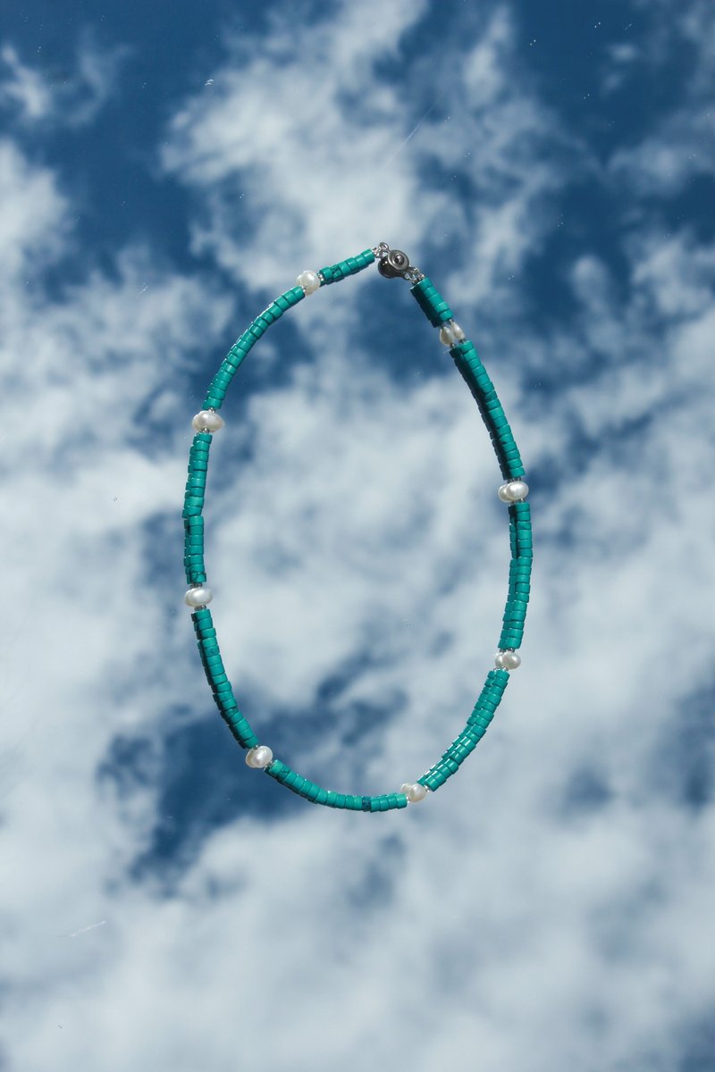 9/16 necklace ,freshwater pearl ,turquoise ,miyuki beads - 項鍊 - 珍珠 綠色