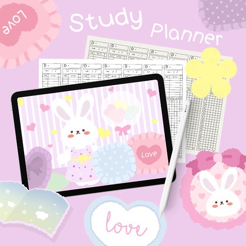 G.Planner Pillow and Hearts Digital Study Plan