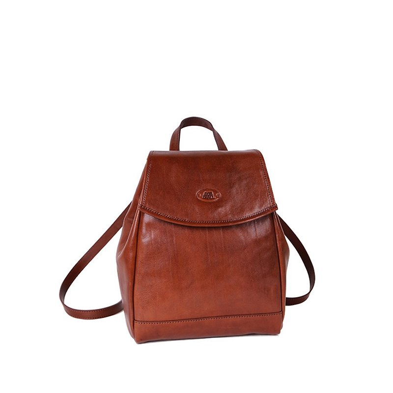 Scalloped Backpack - Drawstring Bags - Genuine Leather Brown