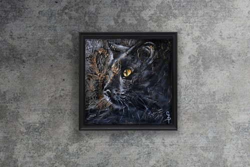 猫の絵油ファインアートオリジナルエジプトアンクブラックキティ