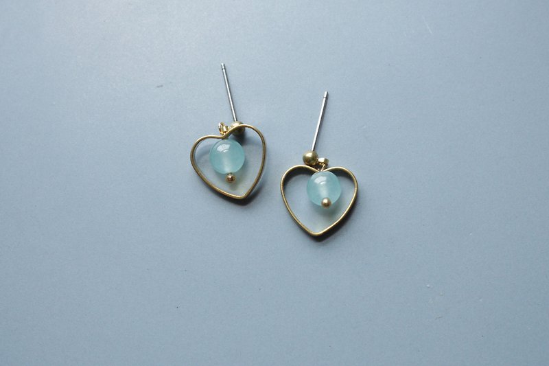 │ Heart │ Earrings - Blue Agate - ต่างหู - โลหะ สีน้ำเงิน