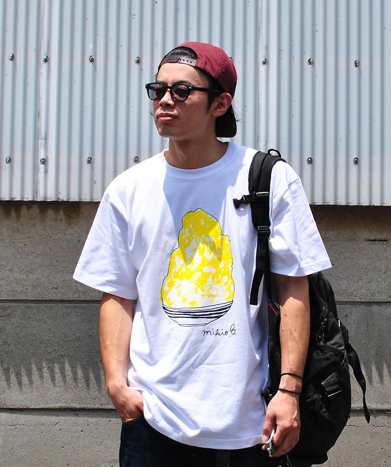 刨冰 Kakigori Shaved ice Men's t-shirt Lemon S M L XL 2XL 3XL - เสื้อยืดผู้ชาย - ผ้าฝ้าย/ผ้าลินิน ขาว