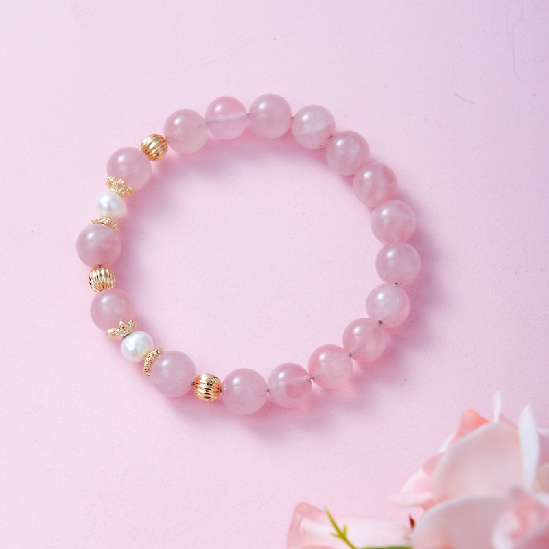 Rose Quartz, Pearl 14K Gold Plated Natural Gemstone Crystal Bracelet - Bracelets - Crystal Pink