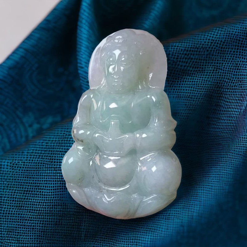 飄綠翡翠寶瓶觀音菩薩 | 天然緬甸玉A貨翡翠 | 送禮 - 項鍊 - 玉石 綠色