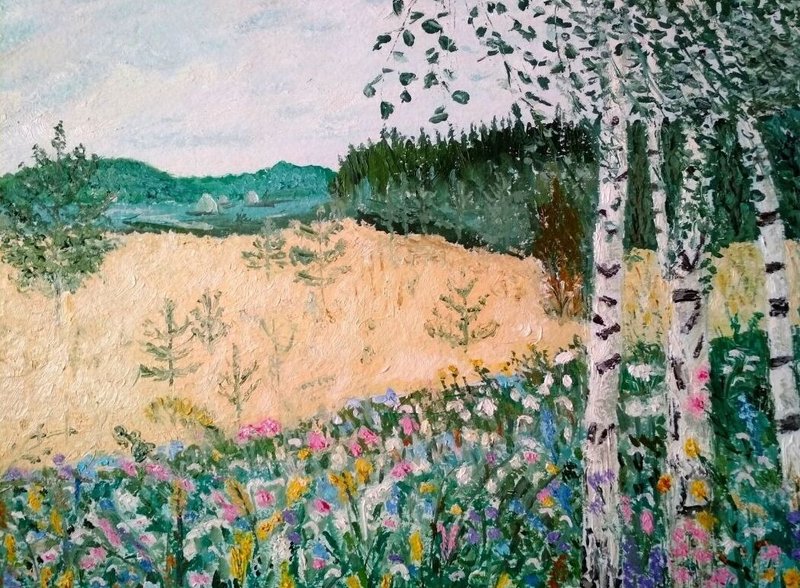 Birches and flowers - 壁貼/牆壁裝飾 - 其他材質 