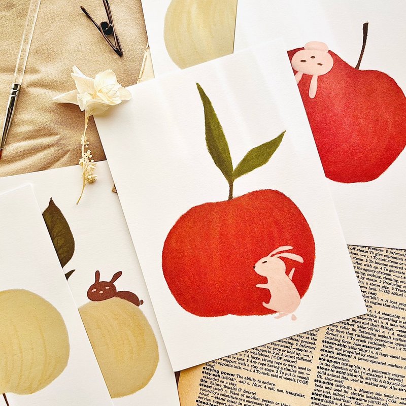 Red Apple Rabbit/Postcard - Cards & Postcards - Paper 