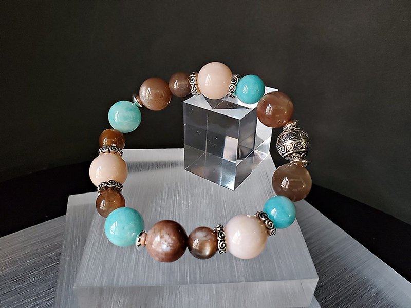 Natural Stone+ Tianhe Stone+ Pink Opal Opal Sterling Silver Bracelet - Bracelets - Gemstone Multicolor