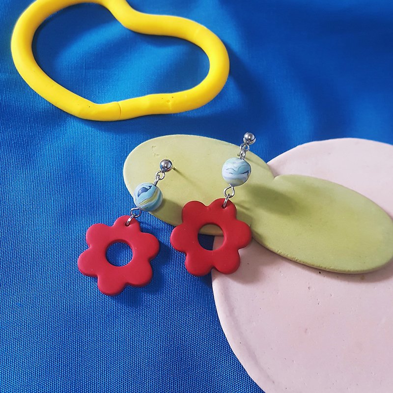 Summer Fruit Series-Safflower Flower Cute Dangle Earrings (Clip-On can be changed) - ต่างหู - ดินเหนียว สีแดง