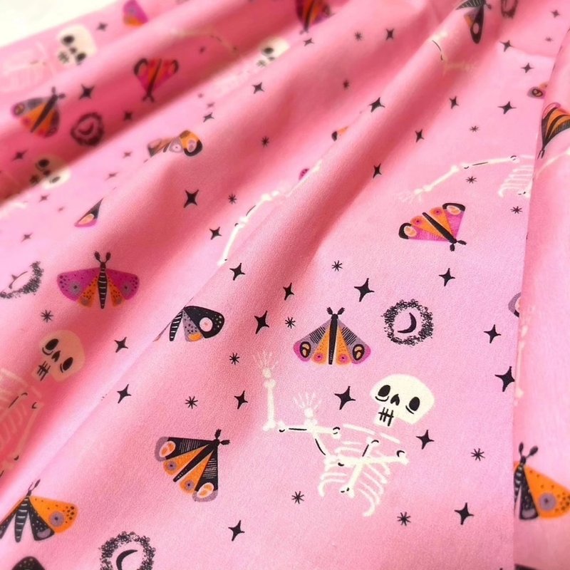 【接單訂製】Kind spirit skull Happy skirt pink Free size日本 - 裙子/長裙 - 棉．麻 粉紅色
