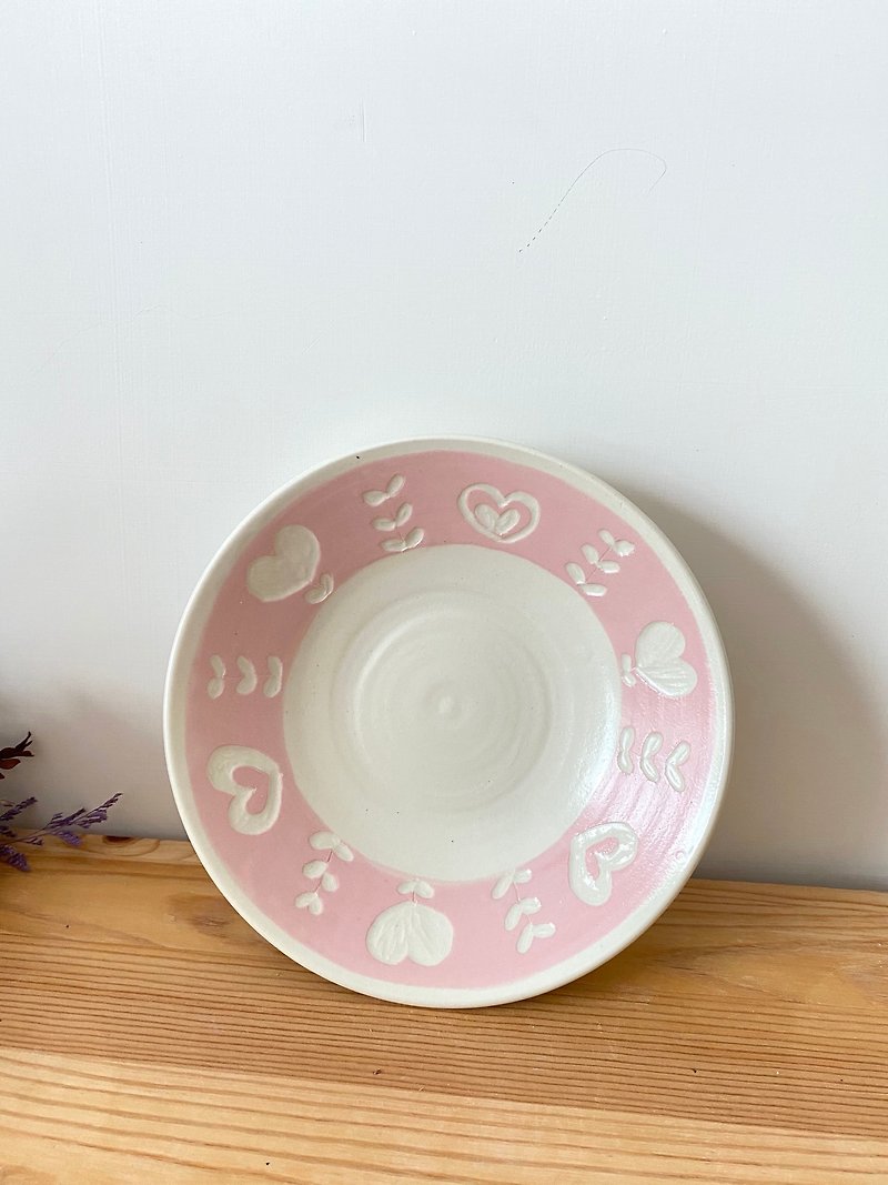 愛/小葉陶器プレート - 小皿 - 陶器 ピンク