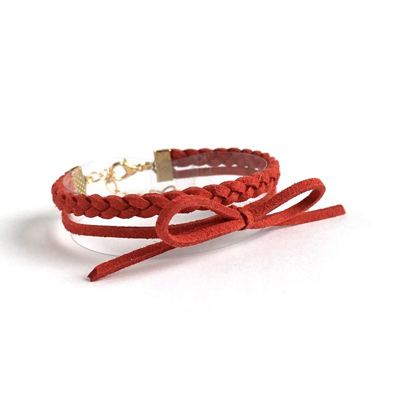 Handmade Double Braided Stylish Bracelets Rose Gold Series–burgundy red - สร้อยข้อมือ - วัสดุอื่นๆ สีแดง