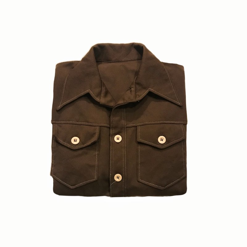 Vintage 70s Casual Shirt 70年代休閒西部襯衫 - 男襯衫/休閒襯衫 - 聚酯纖維 咖啡色