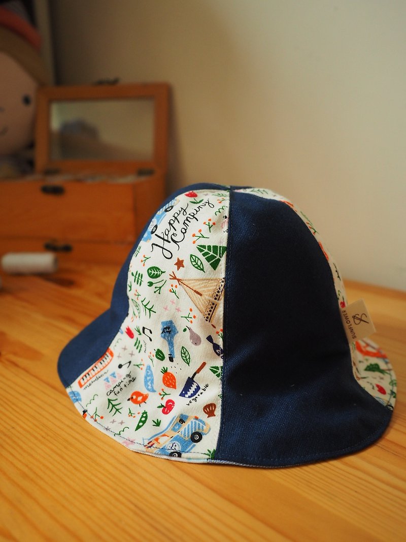 Handmade reversible sun protection hat - Baby Hats & Headbands - Cotton & Hemp Blue