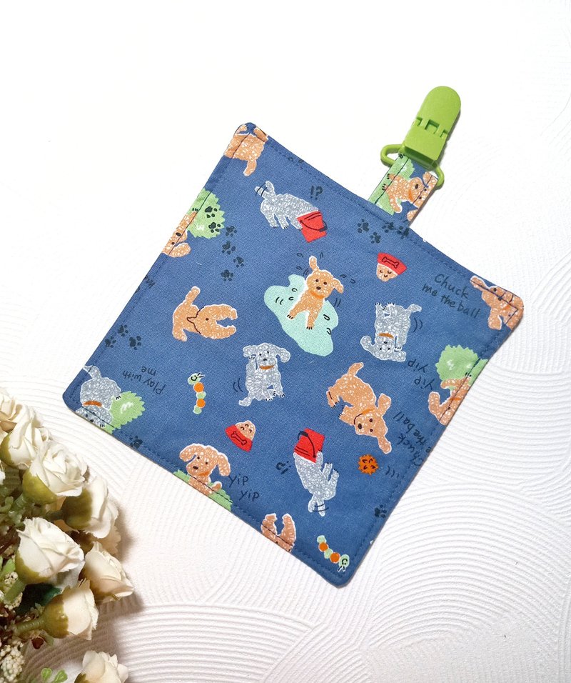 純棉夾二層~四層紗/兒童手帕/手帕夾/擦手巾/小方巾-小狗 - 手帕 - 棉．麻 多色
