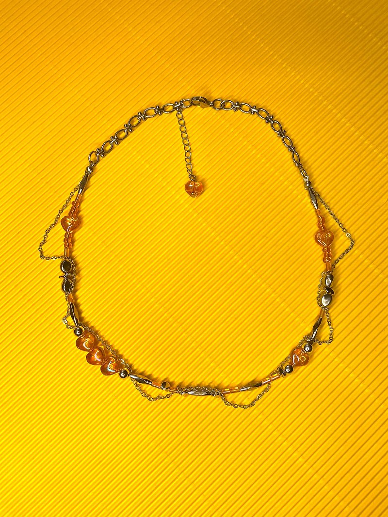 Twine Orange Heart Short Chain - Necklaces - Stainless Steel Yellow