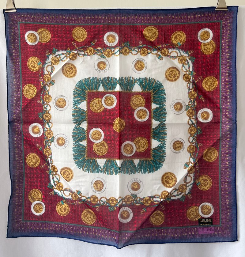 Celine scarf 2條金幣綿質圍巾方巾絲巾 全新連貼紙原裝盒 中古 - 絲巾 - 棉．麻 咖啡色