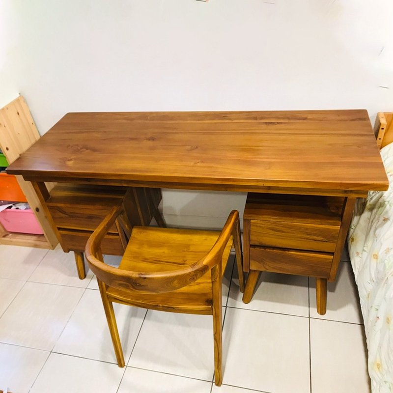 【Jidi Teak Furniture】チーク シンプル 4段引き出し デスク ワークテーブル テーブル ダイニングテーブル RPDE005 - 机・テーブル - 木製 ブラウン