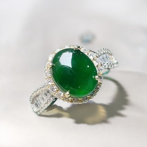 瓔珞珠寶盒 E.L.Jewelry Box 冰種老坑綠翡翠蛋面戒指 925純銀 | 天然翡翠A貨 | 送禮
