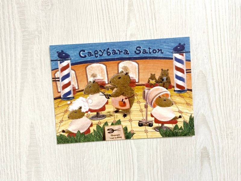 Capybara Salon - postcard - การ์ด/โปสการ์ด - กระดาษ สีส้ม