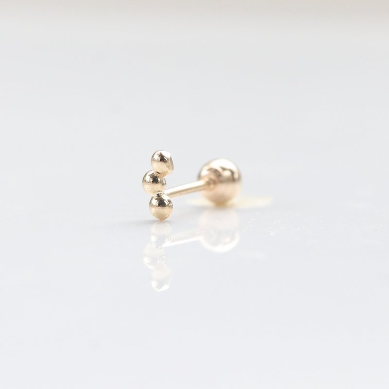 14K Smile Three Gold Ball Lock Bead Earrings (Single) Ear bone and ear socket will not fade when exposed to water after bathing - ต่างหู - เครื่องประดับ สีทอง