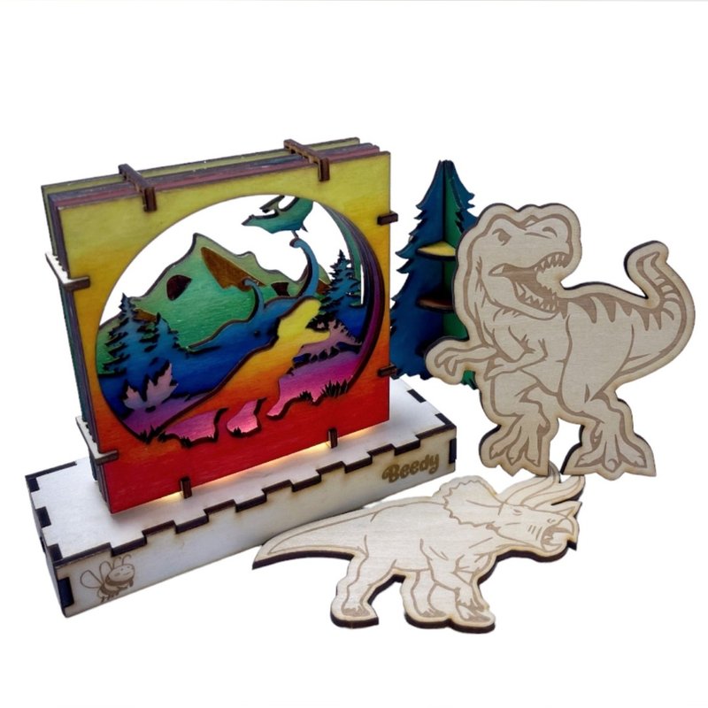 Wooden│Jurassic Wooden Theater Night Light Small Wooden Lamp│Battery Box - ของวางตกแต่ง - ไม้ 