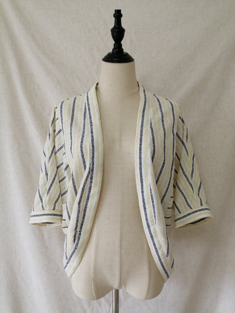 Designer collection black and yellow striped cardigan blouse - Women's Casual & Functional Jackets - Cotton & Hemp Yellow