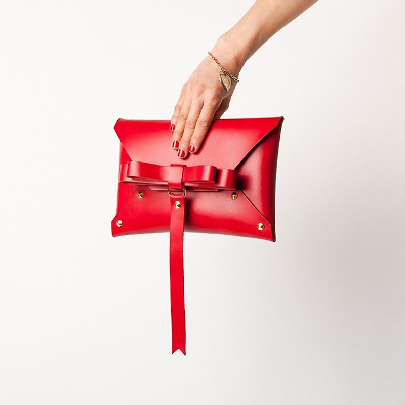 REAL LEATHER  BOW CLUTCH  --  RED　L - 其他 - 真皮 紅色