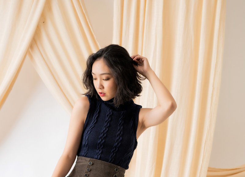 為你寫詩 針織無袖背心Vintage Style Knit Top - 背心/無袖上衣 - 聚酯纖維 藍色