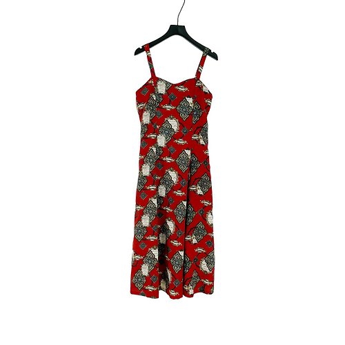 蘿綺莉蕾芭索 二手 紅色 彩色印花 輕薄 拼接 傘裙 洋裝 PF303