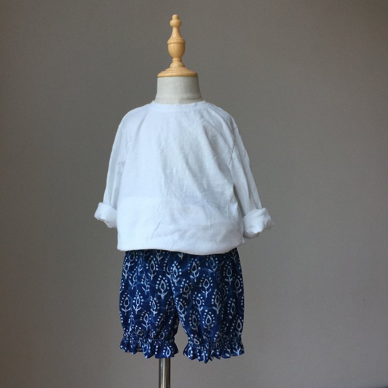 Bloomers- indigo feather handblock - กางเกง - ผ้าฝ้าย/ผ้าลินิน สีน้ำเงิน