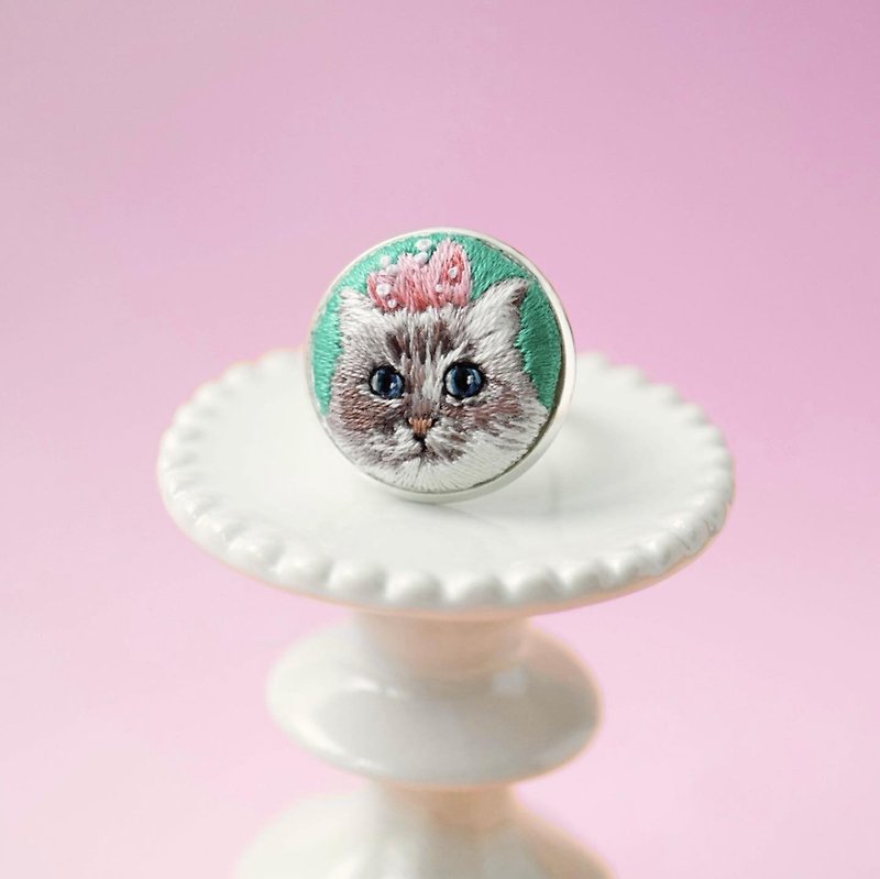 9點以後 | 純手工刺繡戒指 | Daily Cat Embroidery 5 - 戒指 - 繡線 多色