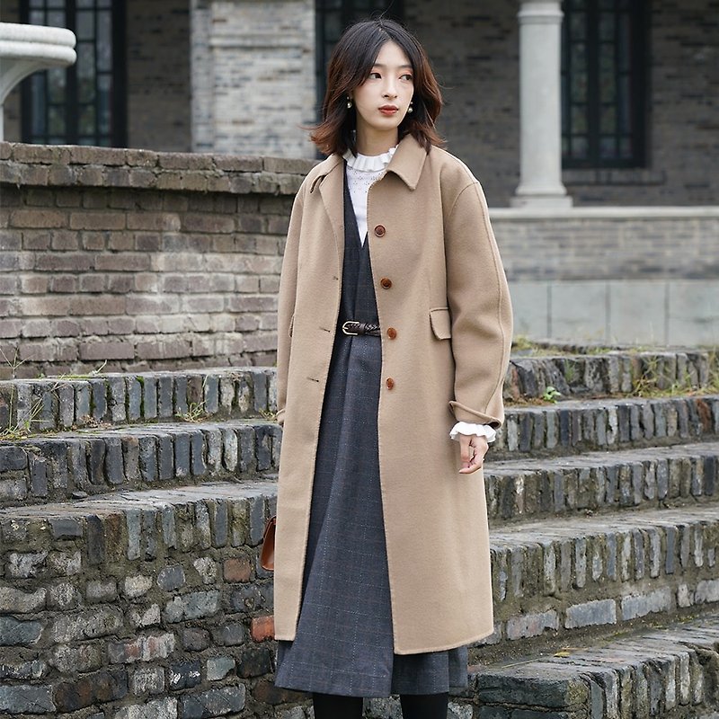 羊毛混紡駝色雙面尼大衣|外套|秋冬款|羊毛混紡|Sora-611 - 女大衣/外套 - 羊毛 