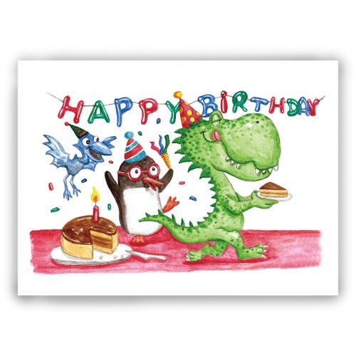 DuDo Shop 土豆屋 手繪插畫萬用卡/生日卡/明信片/卡片/插畫卡--小恐龍過生日