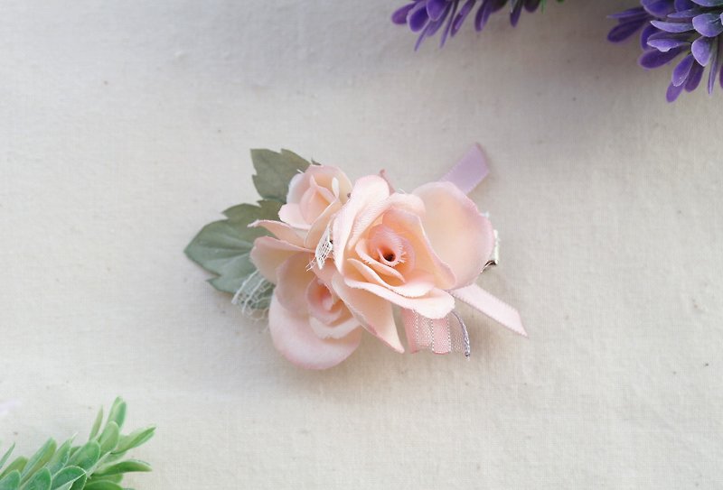 Elegant Light Peach Rose Fabric Flower Hair Clip,gift for her HC050 - เครื่องประดับผม - พืช/ดอกไม้ สีส้ม