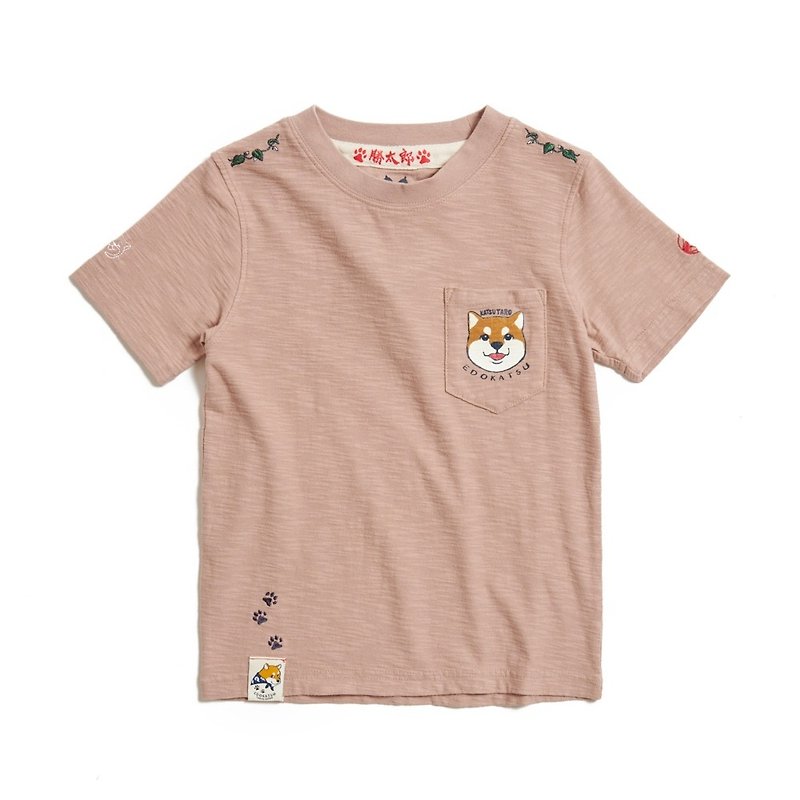 Edo Katsu Japanese style Katsutaro series Katsutaro smiling face short-sleeved T-shirt - children's clothing (grey Khaki) #Top - อื่นๆ - ผ้าฝ้าย/ผ้าลินิน สีกากี