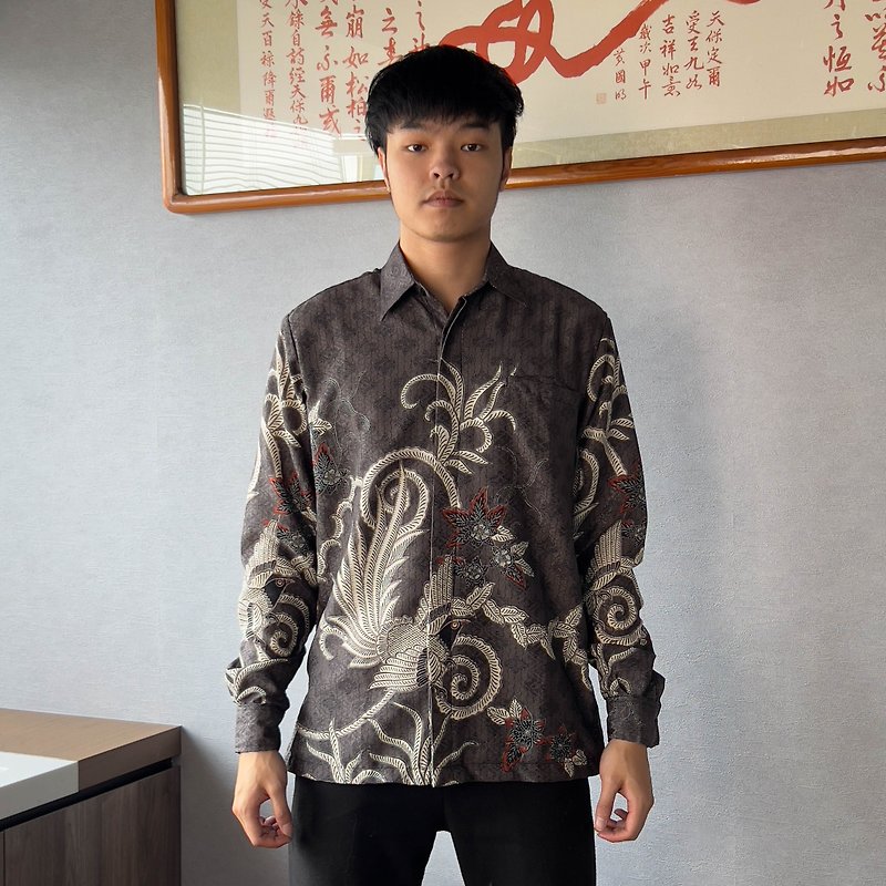 SATRIA Batik Men Long Sleeve Dobby Pattern Shirt - Gray Phoenix - SAT007 - Men's Shirts - Other Materials Gray