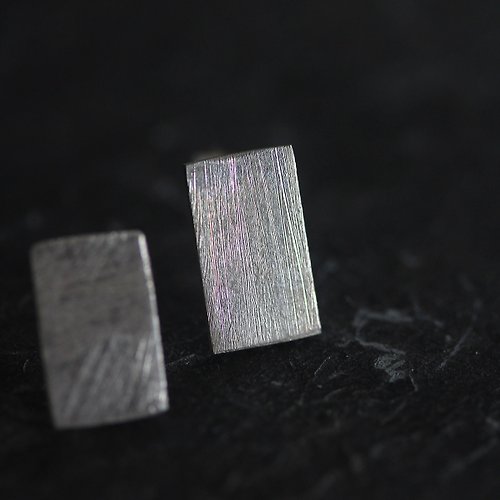Stories of silver and silk Rectangle Stud Earring with scratched texture in silver/rose gold finish (E0131)