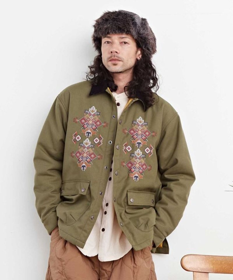 [Popular Pre-order] Amina grn Heavy Industry Kilim Embroidered Coach Jacket (2 Colors) JSU-4304 - Men's Coats & Jackets - Other Materials 