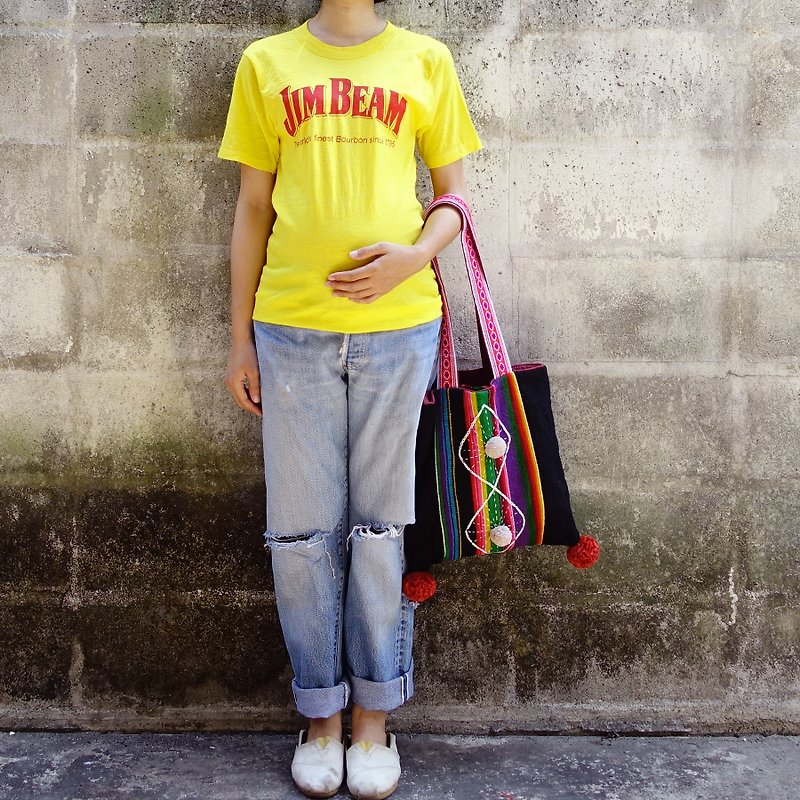 BajuTua/古著/ 美國製 Jim Beam 亮黃色T-Shirt - T 恤 - 棉．麻 黃色