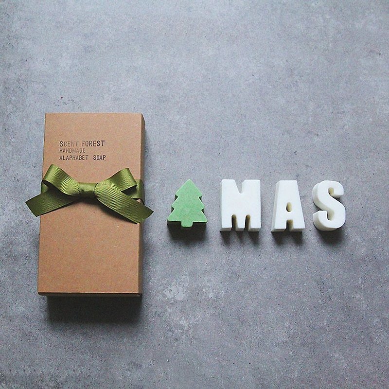 【クリスマスギフト】英語アルファベット手作り石鹸-4個入りギフトボックスセットクリスマスツリー交換ギフト - 石けん - その他の素材 グリーン